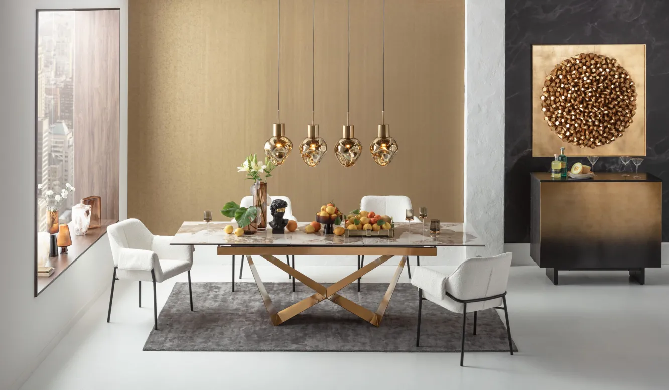 Fashion KARE Design Stół rozkładany blat szkło i kamionka nogi stal nierdzewna 200-260x100 cm - KARE