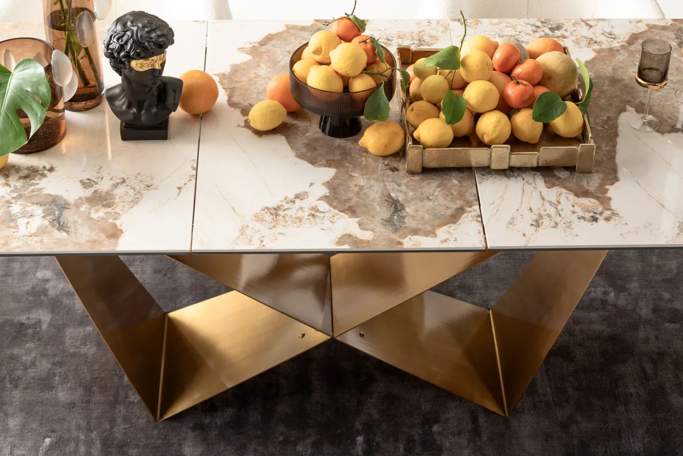 Fashion KARE Design Stół rozkładany blat szkło i kamionka nogi stal nierdzewna 200-260x100 cm - KARE