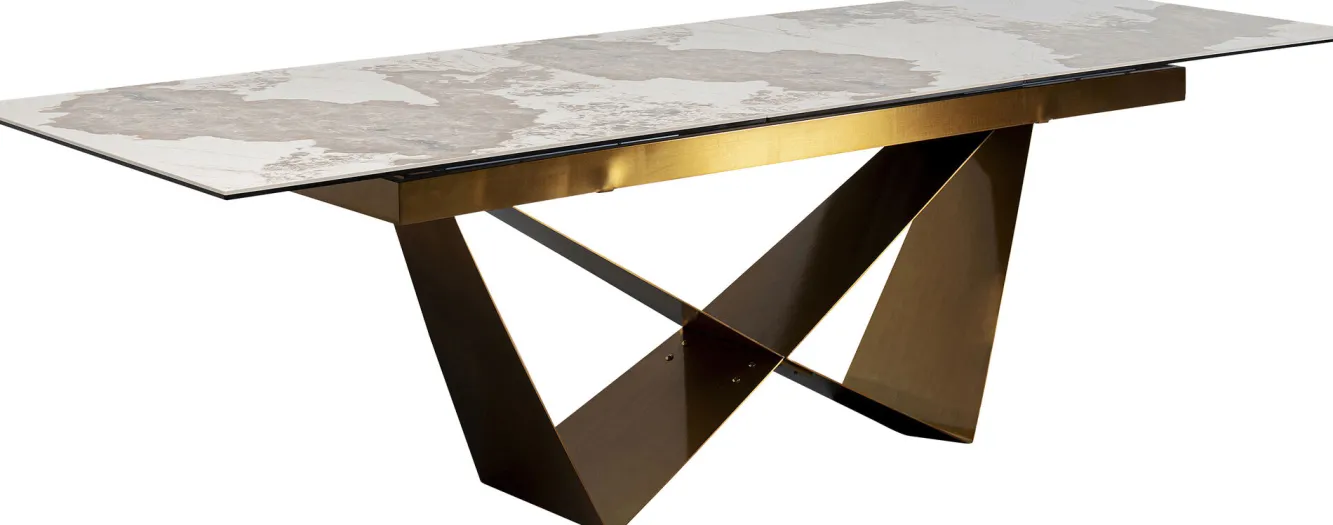 Fashion KARE Design Stół rozkładany blat szkło i kamionka nogi stal nierdzewna 200-260x100 cm - KARE