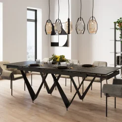 Discount KARE Design Stół rozkładany czarny blat ceramika nogi stalowe 180-260x90 cm - KARE