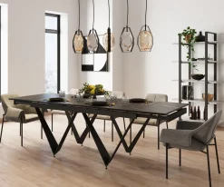 Discount KARE Design Stół rozkładany czarny blat ceramika nogi stalowe 180-260x90 cm - KARE