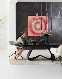 New KARE Design Stół rozkładany do jadalni w kolorze czarnym szkło i stal 180-260x95 cm - KARE