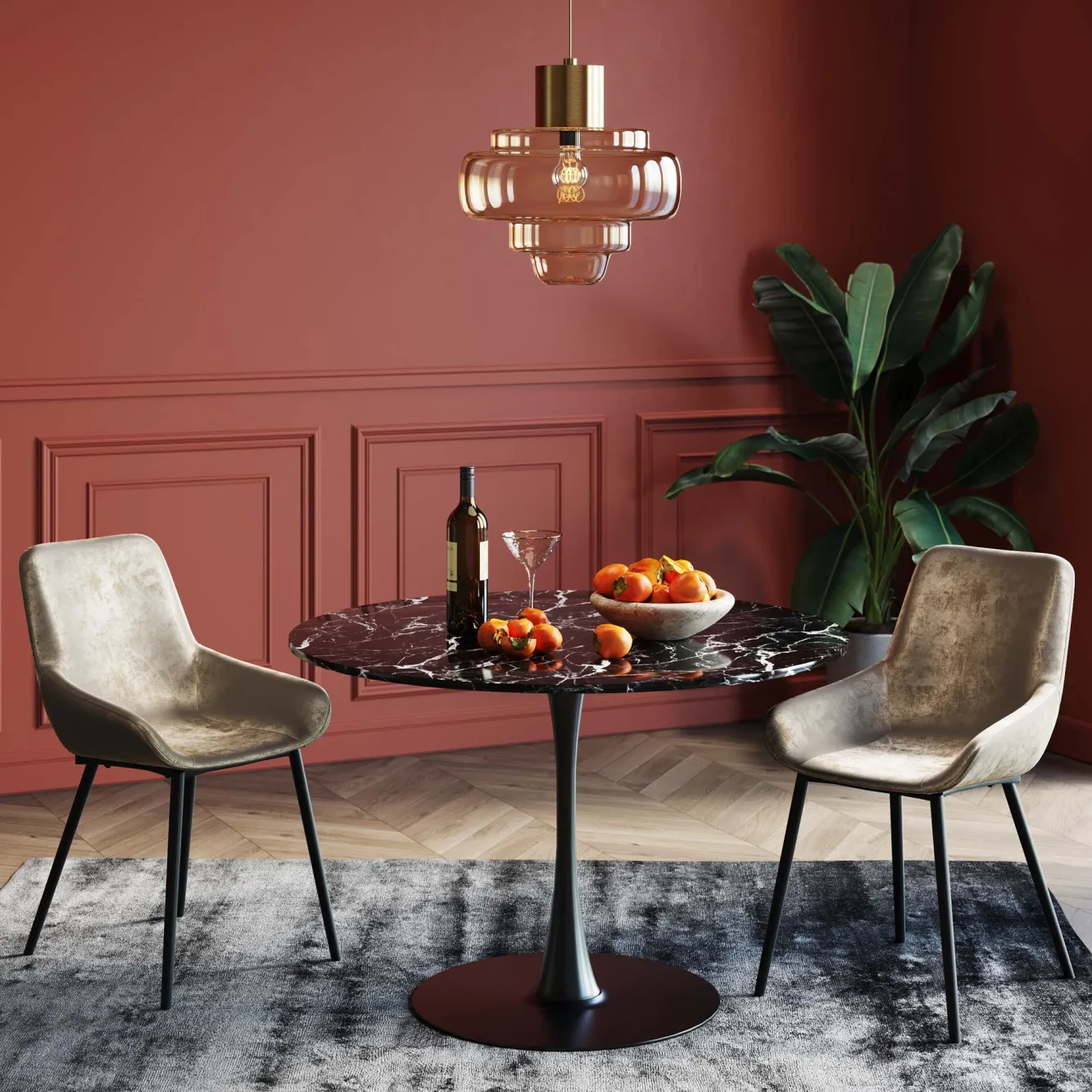 Hot KARE Design Stół Veneto Ø110 cm czarny - blat marmur - KARE