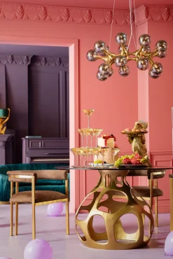 Hot KARE Design Stół Volcano Ø120 cm złoty - blat szklany przydymiony - KARE