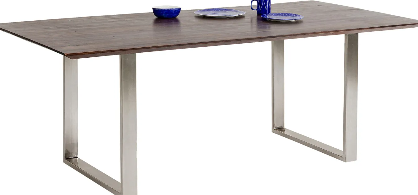 New KARE Design Stół z brązowym drewnianym blatem i srebrnymi stalowymi nogami 160x80 cm - KARE