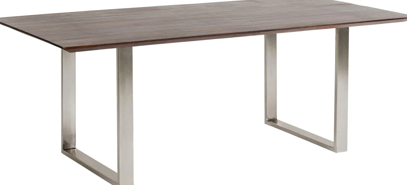 New KARE Design Stół z brązowym drewnianym blatem i srebrnymi stalowymi nogami 160x80 cm - KARE