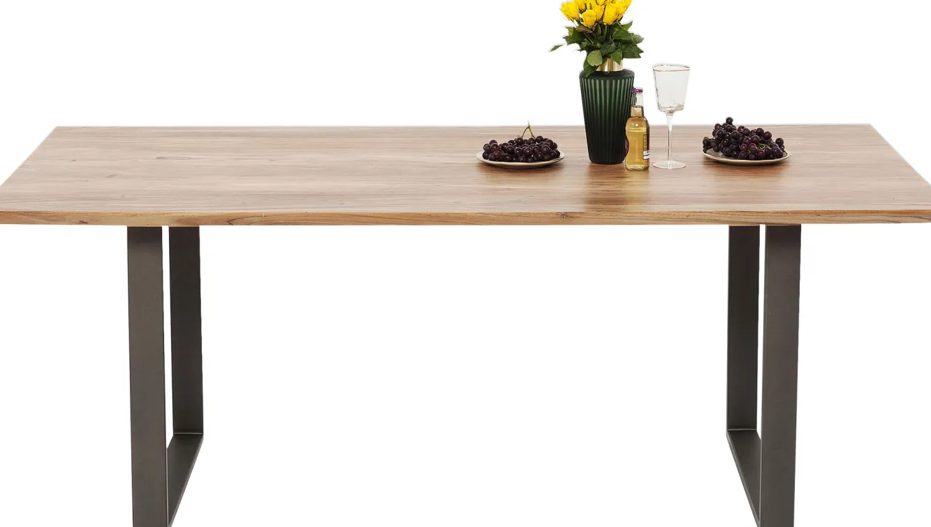 Hot KARE Design Stół z drewnianym naturalnym blatem i czarnymi metalowymi nogami 180x90 cm - KARE