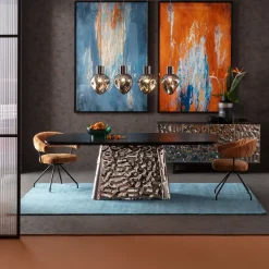 Online KARE Design Stół z fornirowanym czarnym blatem i srebrną podstawą 220x110 cm - KARE