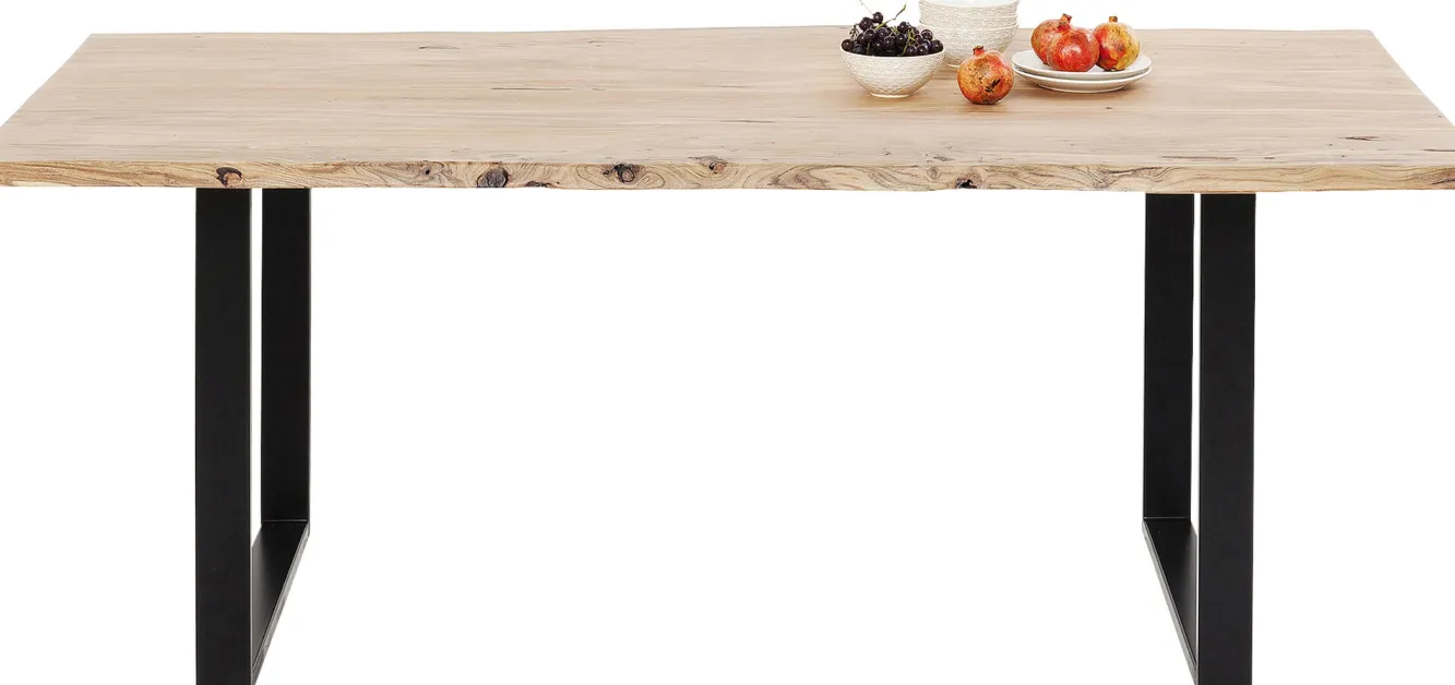Discount KARE Design Stół z naturalnym drewnianym blatem i czarnymi metalowymi nogami 160x80 cm - KARE
