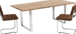 Clearance KARE Design Stół z naturalnym drewnianym blatem z drewna akacji i  srebrnymi metalowymi nogami 160x80 cm  - KARE