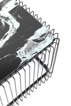 Hot KARE Design Stolik kawowy blat szklany imitujący marmur podstawa czarna 145x70 cm - KARE