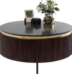 Hot KARE Design Stolik kawowy Catalina Ø90 cm drewno mango ciemnobrązowe - blat marmur - KARE