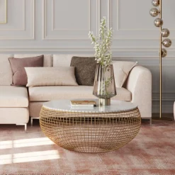 Online KARE Design Stolik kawowy Cesta Marbel Ø100 cm złoty - KARE