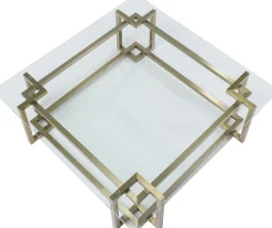 Sale KARE Design Stolik kawowy Clara 120x120 cm złoty - blat szklany - KARE