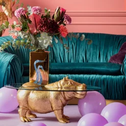 Fashion KARE Design Stolik kawowy Hippo 80 cm złoty - blat szklany - KARE