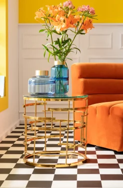 Best KARE Design Stolik kawowy Jupiter Ø55 cm transparentno-złoty - KARE