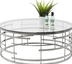 Clearance KARE Design Stolik kawowy Jupiter Ø100 cm srebrny - blat szklany - KARE