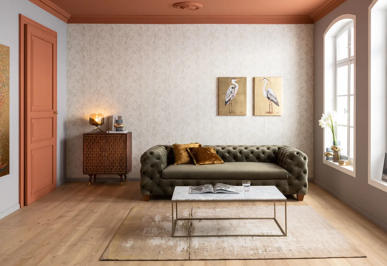 Discount KARE Design Stolik kawowy Key West 120x60 cm biało-złoty - KARE