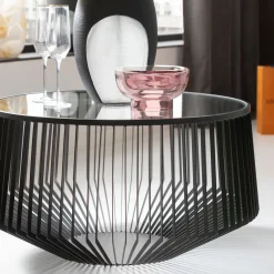 Hot KARE Design Stolik kawowy loft stal czarna i szkło transparentne Ø80 cm - KARE