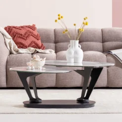 Outlet KARE Design Stolik kawowy obrotowy Franklin 150x58 cm blaty szklane - KARE