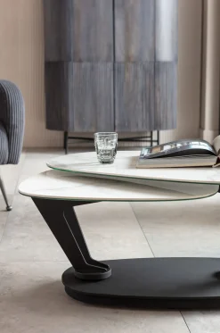 Outlet KARE Design Stolik kawowy obrotowy Franklin 150x58 cm blaty szklane - KARE