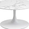 Discount KARE Design Stolik kawowy okrągły biały blat MDF imitacja marmuru Ø80 cm - KARE