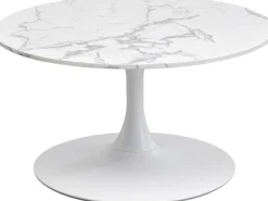 Discount KARE Design Stolik kawowy okrągły biały blat MDF imitacja marmuru Ø80 cm - KARE