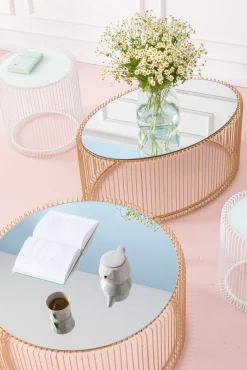 Outlet KARE Design Stolik kawowy Wire Uno Ø80 cm mosiężny - KARE