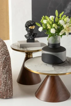 Fashion KARE Design Stolik kawowy z ceramicznym blatem podstawa brązowa Ø70 cm - KARE