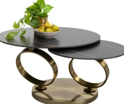 New KARE Design Stolik kawowy z obrotowymi okrągłymi blatami z ceramiki podstawa metalowa złota 133x80 cm - KARE