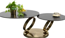 New KARE Design Stolik kawowy z obrotowymi okrągłymi blatami z ceramiki podstawa metalowa złota 133x80 cm - KARE