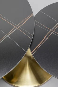 New KARE Design Stolik kawowy z obrotowymi okrągłymi blatami z ceramiki podstawa metalowa złota 133x80 cm - KARE