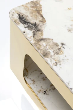 Best KARE Design Stolik kawowy z półką biało-złoty ceramika i stal nierdzewna 130x70 cm - KARE