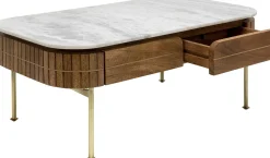 Hot KARE Design Stolik kawowy z szufladami drewno mango i marmur nogi złote 110x60 cm - KARE