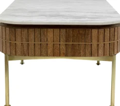 Hot KARE Design Stolik kawowy z szufladami drewno mango i marmur nogi złote 110x60 cm - KARE