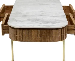 Hot KARE Design Stolik kawowy z szufladami drewno mango i marmur nogi złote 110x60 cm - KARE