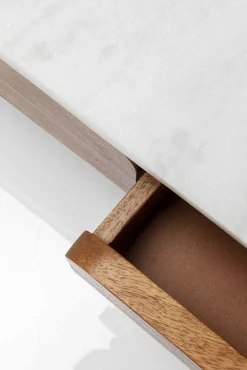 Hot KARE Design Stolik kawowy z szufladami drewno mango i marmur nogi złote 110x60 cm - KARE