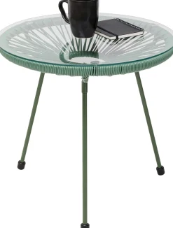 Hot KARE Design Stolik ogrodowy zielony blat szklany okrągły Ø50 cm - KARE