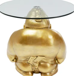 Clearance KARE Design Stolik pomocniczy blat szkło hartowane podstawa złota zawodnik sumo Ø54 cm - KARE