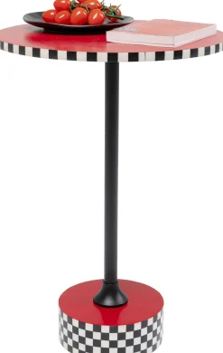 Fashion KARE Design Stolik pomocniczy czerwony MDF i stal Ø40x50 cm szachownica - KARE