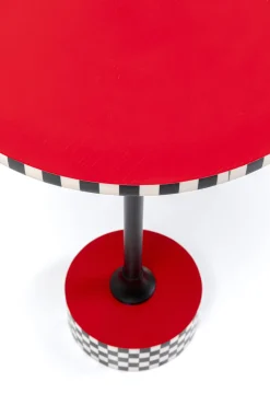 Fashion KARE Design Stolik pomocniczy czerwony MDF i stal Ø40x50 cm szachownica - KARE