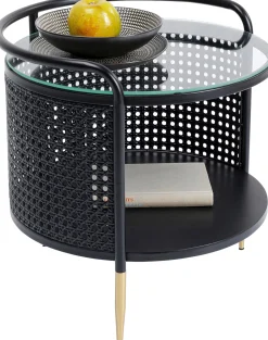 Discount KARE Design Stolik pomocniczy Fence Ø45 cm czarny - blat szklany - KARE