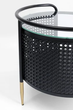 Discount KARE Design Stolik pomocniczy Fence Ø45 cm czarny - blat szklany - KARE