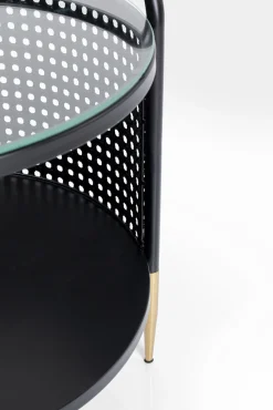 Discount KARE Design Stolik pomocniczy Fence Ø45 cm czarny - blat szklany - KARE