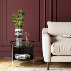 Discount KARE Design Stolik pomocniczy Fence Ø45 cm czarny - blat szklany - KARE