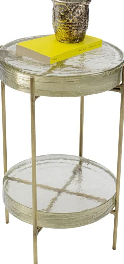 Fashion KARE Design Stolik pomocniczy Ice Double Ø30xH50 cm złoty - blat szklany - KARE