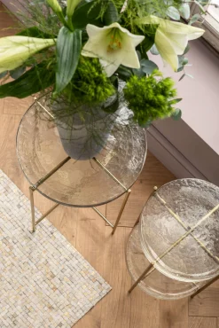 Fashion KARE Design Stolik pomocniczy Ice Double Ø30xH50 cm złoty - blat szklany - KARE