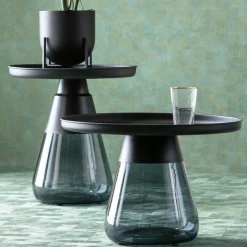 Hot KARE Design Stolik pomocniczy okrągły stal czarna i szkło przydymione Ø50 cm - KARE
