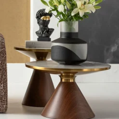 Best KARE Design Stolik pomocniczy z ceramicznym blatem podstawa brązowa Ø50 cm - KARE