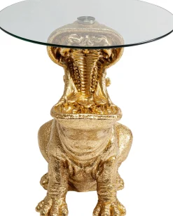 Outlet KARE Design Stolik pomocniczy złoty hipopotam blat szklany Ø48xH60 cm - KARE